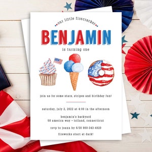 Fourth of July Birthday Invitation, Fourth of July First Birthday,Fourth of July Birthday, Fourth of July Invitation, Our Little Firecracker