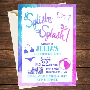 Splish Splash Birthday, Pool Birthday Party, Splish Splash Invitation, Pool Party Invitation, Summer Pool Party Invitation, Splish Splash