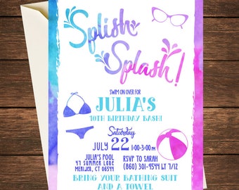 Splish Splash Birthday, Pool Birthday Party, Splish Splash Invitation, Pool Party Invitation, Summer Pool Party Invitation, Splish Splash