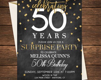 Birthday Invitation | Birthday Party | Birthday Party Invitation | Surprise Party Invitation | Gold Birthday Invitation | Glitter Birthday