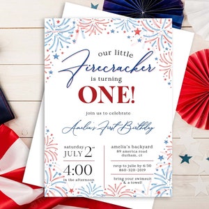 Fourth of July Birthday Invitation, Fourth of July First Birthday,Fourth of July Birthday, Fourth of July Invitation, Our Little Firecracker