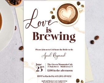 Coffee Bridal Shower Invitation, Love is Brewing, Love is Brewing Invitation,Coffee Invitation,Coffee Bridal Shower, Love is Brewing Bridal