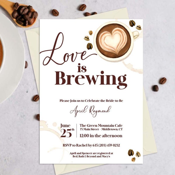 Coffee Bridal Shower Invitation, Love is Brewing, Love is Brewing Invitation,Coffee Invitation,Coffee Bridal Shower, Love is Brewing Bridal