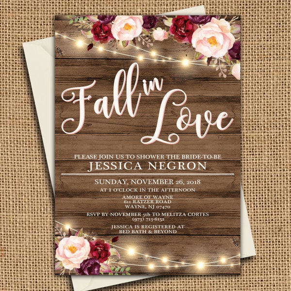 Fall in Love Bridal Shower Invitation, Fall in Love, Fall in Love Invitation, Bridal Shower Invitation, She's Falling in Love, Fall Bridal