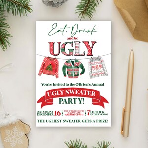 Invitación a la fiesta del suéter feo, Invitación al suéter feo, Suéter de Navidad feo, Invitación al suéter de Navidad feo-Invitación a la fiesta de Navidad imagen 1