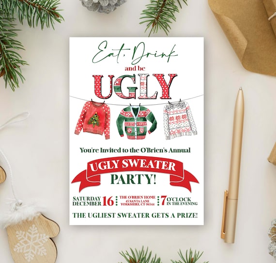 Ugly Sweater Party Invitation, Ugly Sweater Invitation, Ugly Christmas Sweater, Ugly Christmas Sweater Invitation-Christmas Party Invitation