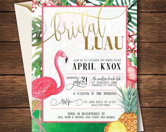 Inbjudan till brudduschluau, Luau-inbjudan, Inbjudan till brudduschluau, Inbjudan till brudduschluau, Luau, Flamingo-bruddusch