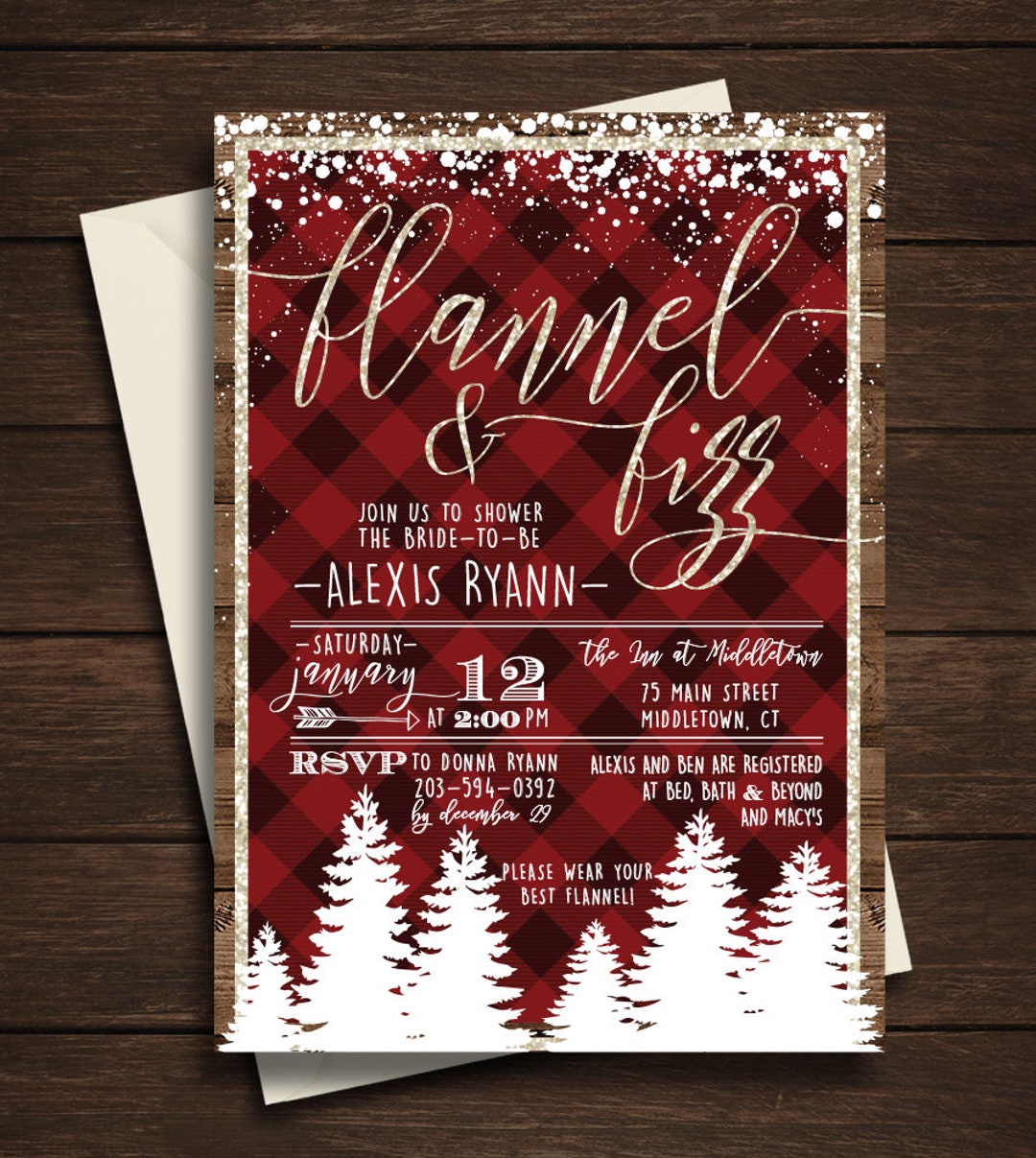 Flannel and Fizz Bridal Shower Invitation,flannel & Fizz,flannel and