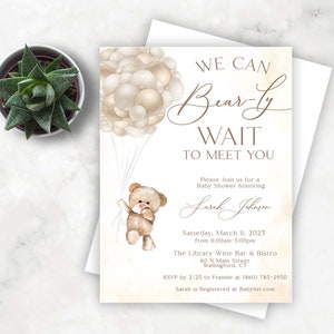 Bear Baby Shower Invitation | Bear Baby Shower | Bear Invitation | Teddy Bear Baby Shower | We can Bearly Wait | Bearly wait Baby Shower |