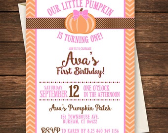 Little Pumpkin First Birthday, Birthday Invitation, Little Pumpkin Birthday Invitation, Fall First Birthday, Invitation Downloadable File