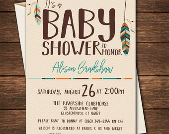 Boho Baby Shower Invitation | Arrow Baby Shower Invitation |Feather Baby Shower |Hippie Baby Shower| Boho Baby Shower Invitation| Boho Baby