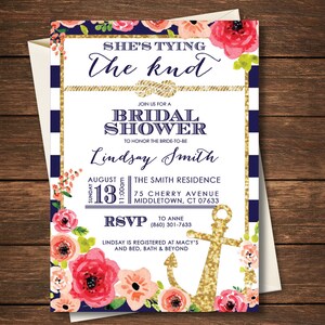 Nautical Bridal Shower Invitation, She&#39;s Tying the Knot, Tying the Knot, Bridal Shower Invitation,Nautical Bridal Shower,Nautical Invitation