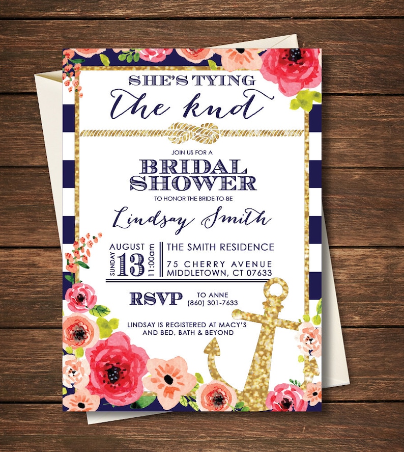 Nautical Bridal Shower Invitation She's Tying the Knot - Etsy
