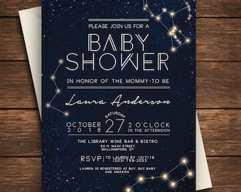 Zaproszenie na Baby Shower z Konstelacją | Zaproszenie na Baby Shower z Konstelacją | Zaproszenie na Baby Shower z Gwiazdą | Baby Shower z Gwiazdą