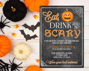 Halloween Party, Halloween Party Invitation, Eat drink and be scary, Halloween, Party, Halloween Invitation, Downloadable Invitation