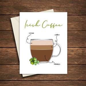 Tarjeta de felicitación del Día de San Patricio / Tarjeta de felicitación de café irlandés / Tarjeta de café irlandesa / Día de San Patricio / Tarjeta de día de San Patricio / Café irlandés