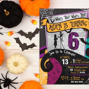 Nightmare Birthday Invitation, Nightmare Birthday|Halloween Birthday Invitation|What's This|Halloween Birthday|Skeleton Birthday Invitation