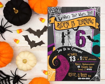 Nightmare Birthday Invitation, Nightmare Birthday|Halloween Birthday Invitation|What's This|Halloween Birthday|Skeleton Birthday Invitation