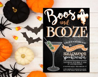 Boos and Booze Halloween Party Invitation (Digital or Printed)
