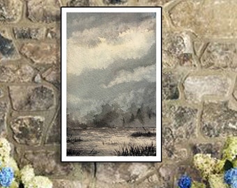 Wall Decor Lake Art - Printable watercolor landscape