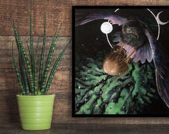 Raven home decor - Native american art  - Wildlife art - Raven stole the light - Abstract Modern art