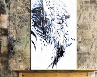 Original Western wildlife painting, Rustic native american art , southwest art,  American white Bison, Large Canvas,  sold by artist