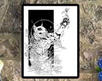 lynx Horror Goth wall Decor - Witch aesthetics - Goth aesthetics - Hedge witch - Black and white art