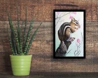 Wildlife poster, Woodland Chipmunk Limited Print / watercolor art print /Hygge Decore