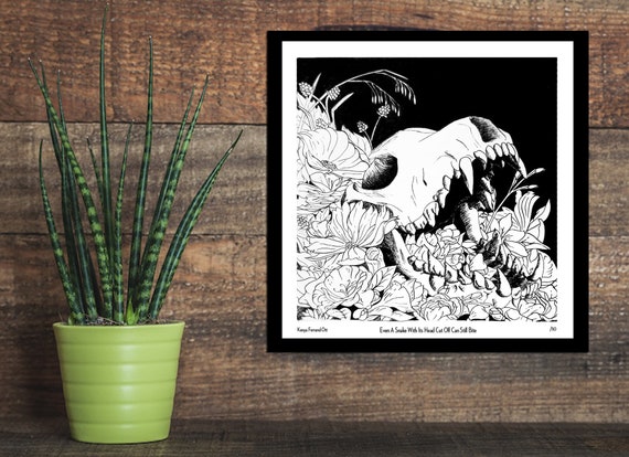 Gothic skull home decor, Goth Black and white art,  Floral Print, Limited edition Giclée, Mystical decor