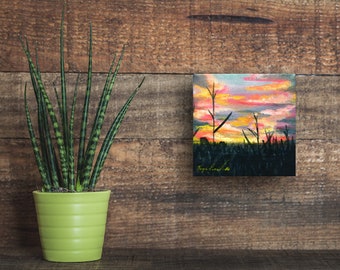 Small Sunset Original Acrylic Painting on Canvas