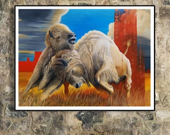 Western North american White Bison rustic wall decor, native american art , southwest art, signed by artist