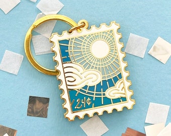 Perfect Day Stamp Enamel Keychain // sun keychain / postage keychain / keychain / day keychain / sunny sky moon / hard enamel / sunshine