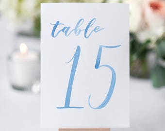 LIGHT BLUE Watercolor Wedding Table Numbers 11-20 // table cards // wedding // table numbers // paper table cards // watercolor card