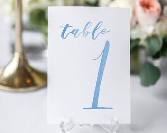AZUL CLARO Acuarela Números de mesa de boda 1-10 // tarjetas de mesa // boda // números de mesa // tarjetas de mesa de papel // tarjeta de acuarela