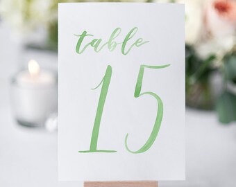 Watercolor Wedding Table Numbers GREEN 11-20 // table cards / watercolor / wedding / table numbers / paper table cards / watercolor DIY