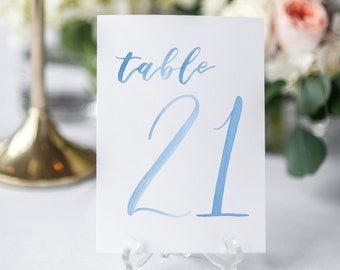 LIGHT BLUE Watercolor Wedding Table Numbers 21-30 // table cards // wedding // table numbers // paper table cards // watercolor card