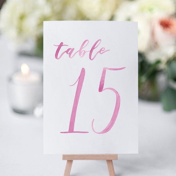 Watercolor Wedding Table Numbers PINK 11-20 // printable numbers / table cards / wedding / table numbers /paper table cards /watercolor card