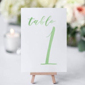 Numéros de table de mariage aquarelles VERTS, 1-10 // cartes de table / aquarelle / mariage / numéros de table / cartes de table en papier / carte aquarelle