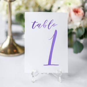 Watercolor Wedding Table Numbers PURPLE // table cards // watercolor // wedding // table numbers // paper table cards // watercolor card