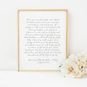 PAIR of Custom Calligraphy Wedding Vows // first anniversary gift // hand lettered wedding vows // hand written vows // personalized vows