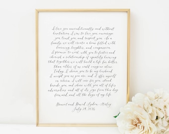 PAIR of Custom Calligraphy Wedding Vows // first anniversary gift // hand lettered wedding vows // hand written vows // personalized vows