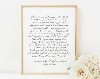 PAIR of Custom Calligraphy Wedding Vows // first anniversary gift // hand lettered wedding vows // hand written vows // personalized vows