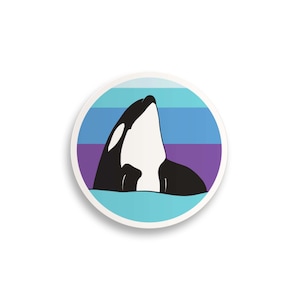 Orca Sticker // spy hopping orca / whale sticker / save the whales / killer whale / round whale sticker / laptop sticker / notebook sticker