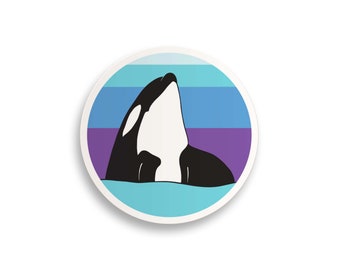 Orca Sticker // spy hopping orca / whale sticker / save the whales / killer whale / round whale sticker / laptop sticker / notebook sticker