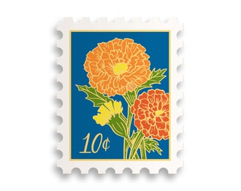 October Marigold Birth Month Stamp Sticker // birth month / water bottle sticker / floral sticker / flower /plant lady / flower stamp