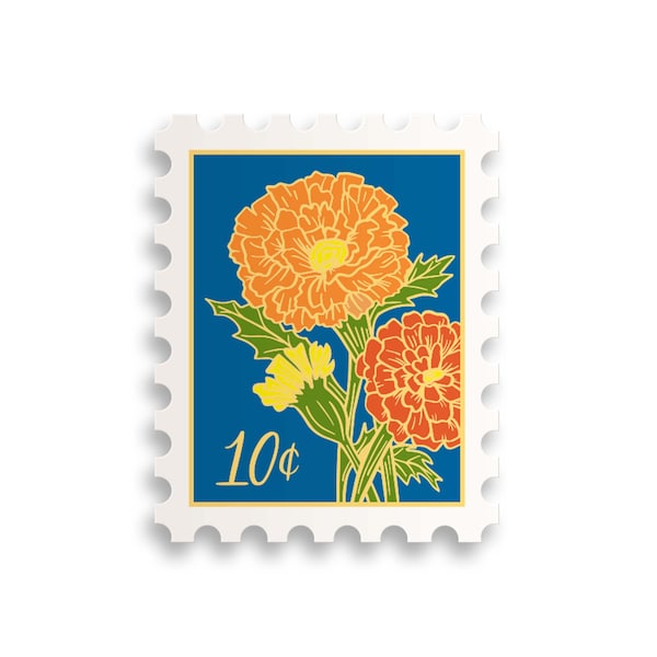 October Marigold Birth Month Stamp Sticker // birth month / water bottle sticker / floral sticker / flower /plant lady / flower stamp