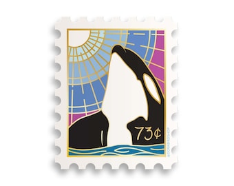 Curious Orca Postage Stamp Sticker // orca / killer whale / whale sticker / stamp sticker / laptop sticker / notebook sticker / dolphin