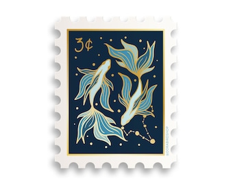 Pisces Zodiac Stamp Sticker // the fish / zodiac sticker / star sign / witchy sticker / birth month / laptop sticker /notebook sticker