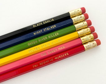 The Killer Pencil Set // pencil set / true crime pencils / true crime obsessed / murder pencils / killer pencils / serial killer pencil set