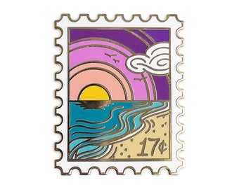 Sunset Shore Stamp Enamel Pin / lapel pin / ocean pin / stamp pin / pin collector / beach pin / ocean waves / hard enamel / wave pin